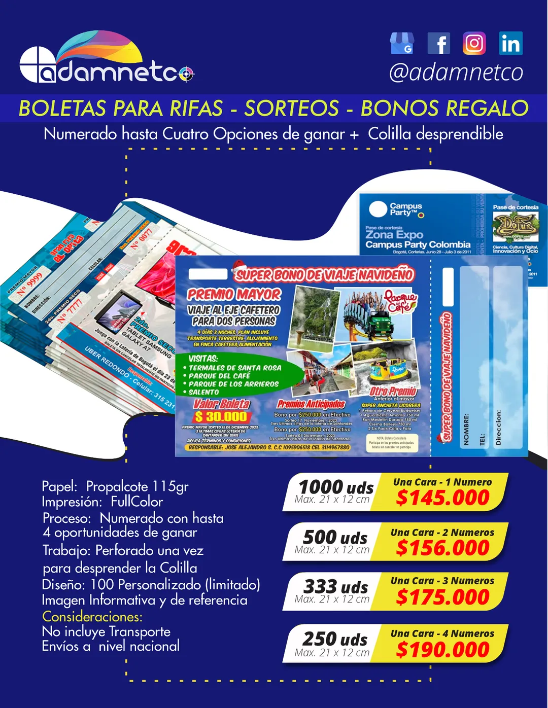 adamnetco - Impresion de Boletas para Rifas Boleteria de Sorteos