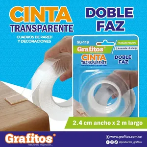 Cinta Doble Faz Transparente 2.4cm Grafitos