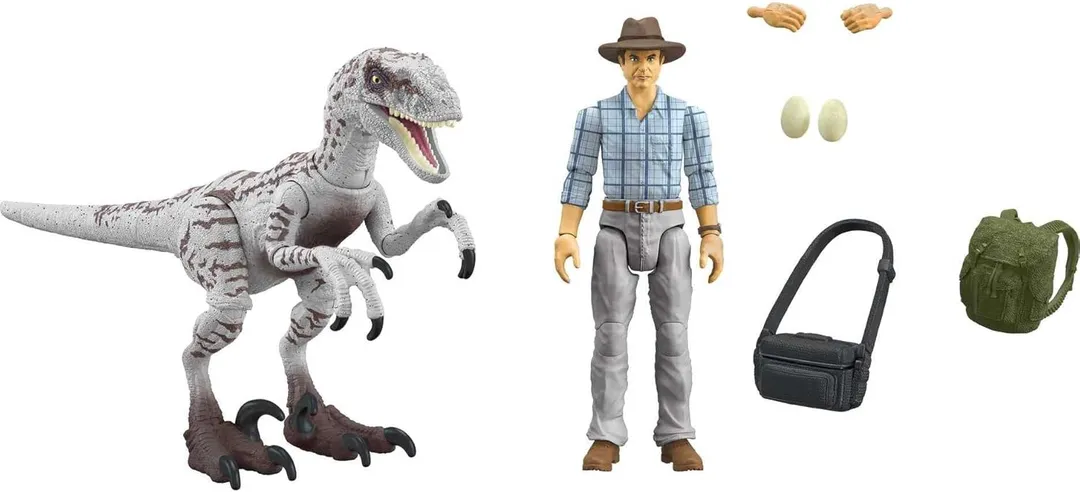 Jurassic Park Figuras De Dr Alan Y Dinosaurio Velociraptor